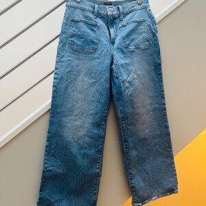 J Crew Wide-Leg Crop Jeans Light Wash Patch Pocket High Rise Waist Size 27